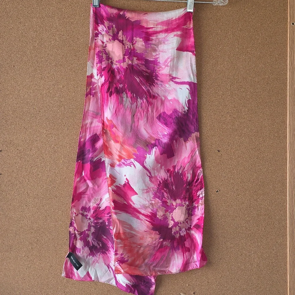 Silk Jones New York 100% Silk Floral Scarf Pink Purple Print